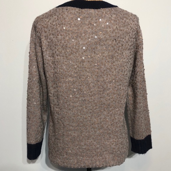 J. Crew Wool Blend Sequin Gray & Navy Sweater LG - Picture 3 of 10